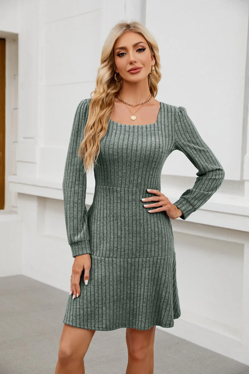 Olive Wide Spaced Rib Mini Dress - Image 3