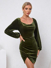 Olive Wrap Hem Velour Dress - Image 3