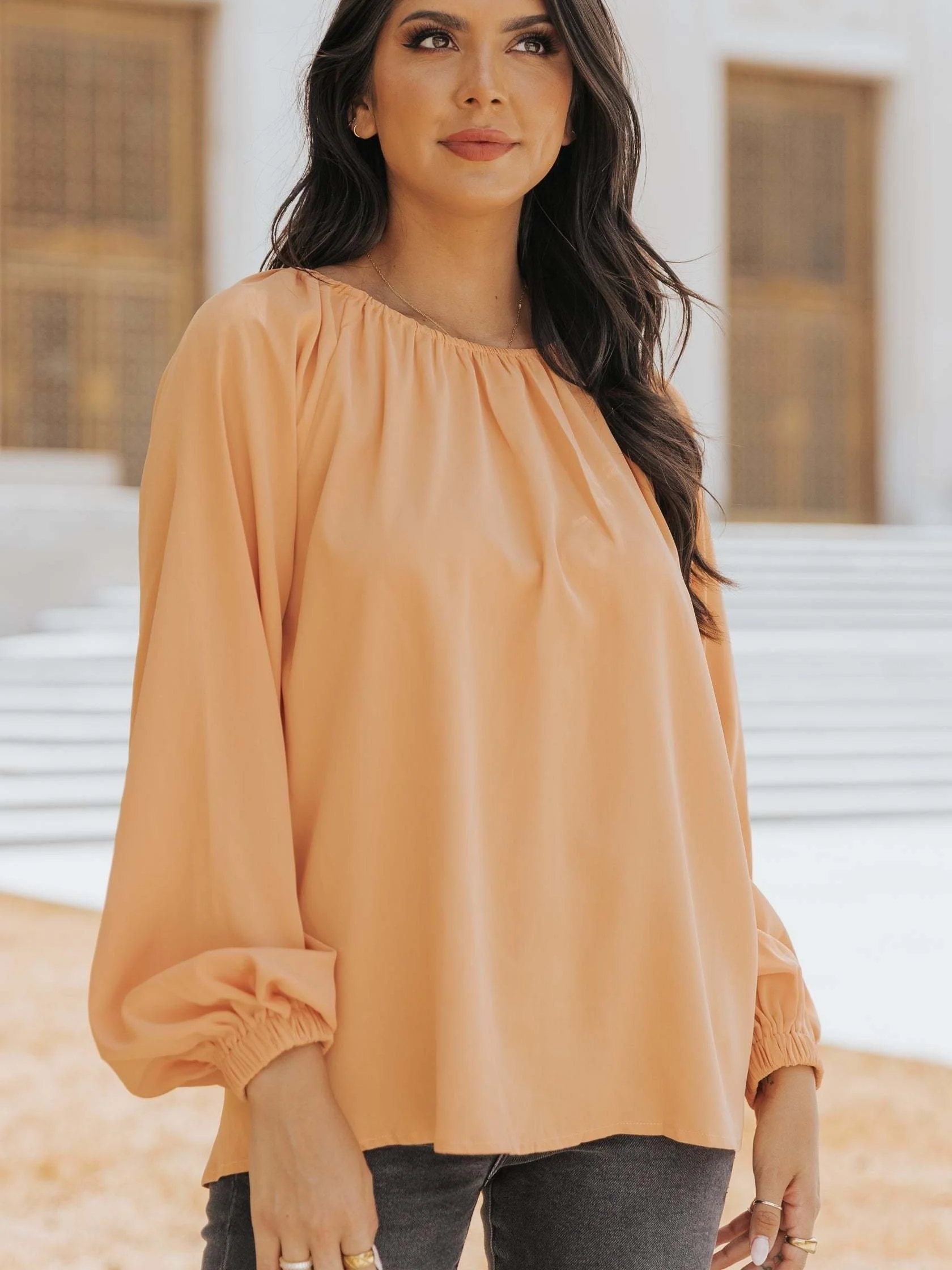 Orange Balloon Sleeved Top - Image 2