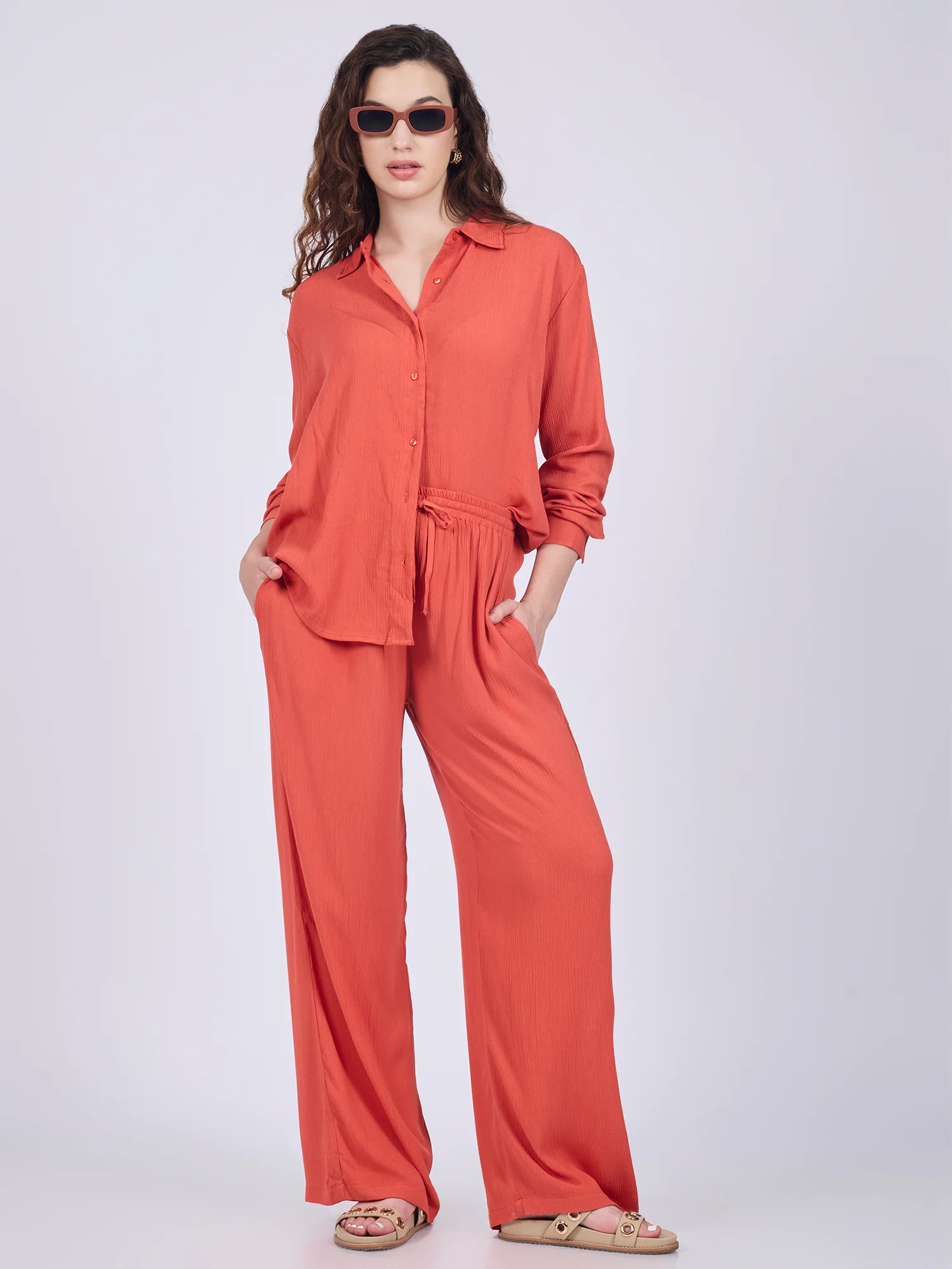 Orange Easy Shirt And Pull On Pants Co-Ord Set