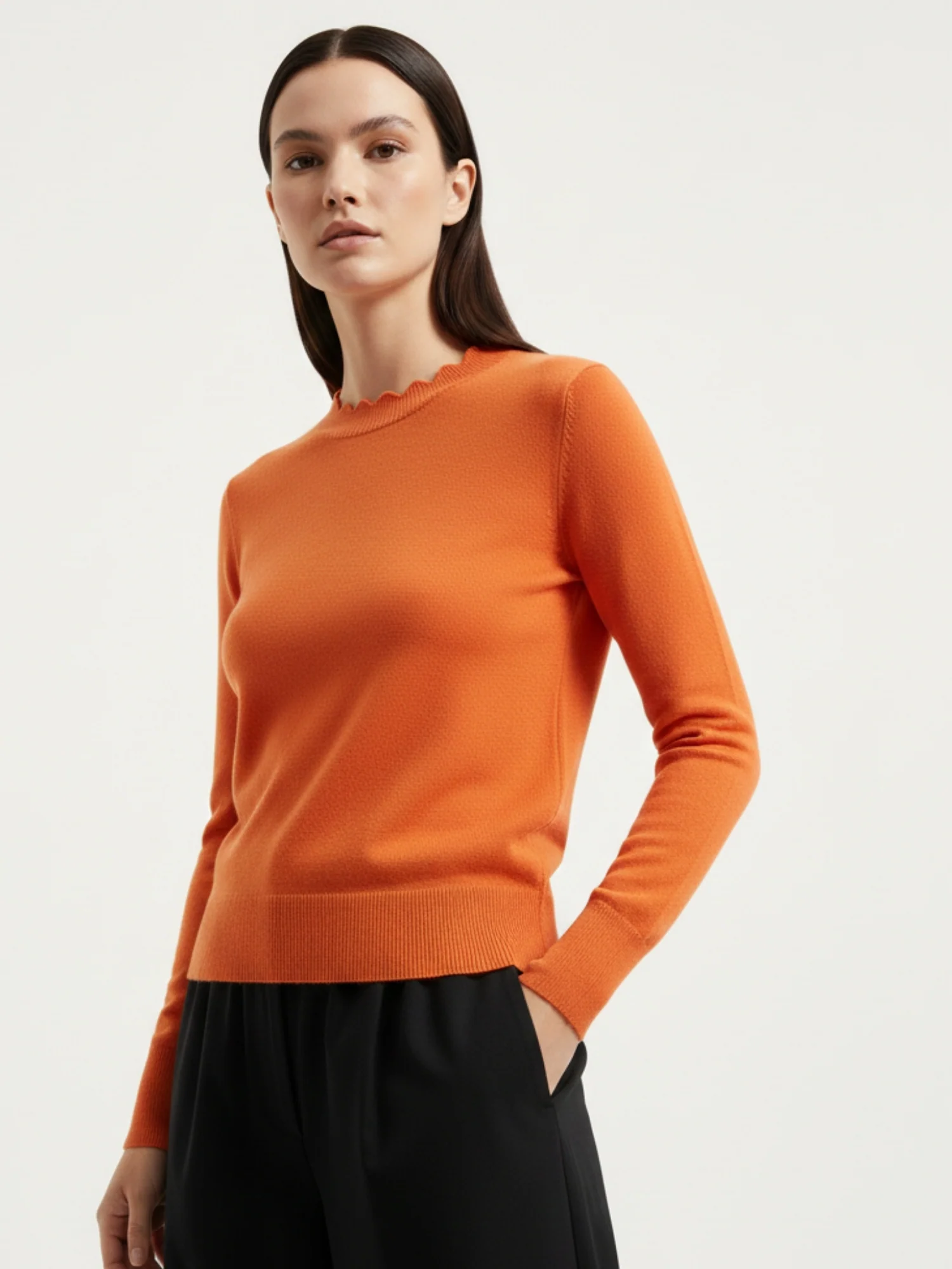 Orange Full Sleeve Crew Neck Regular Sweater - Image 2