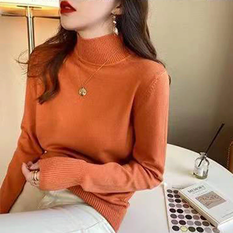 Orange Full Sleeve Mock Neck Fitted Sweater - Image 2
