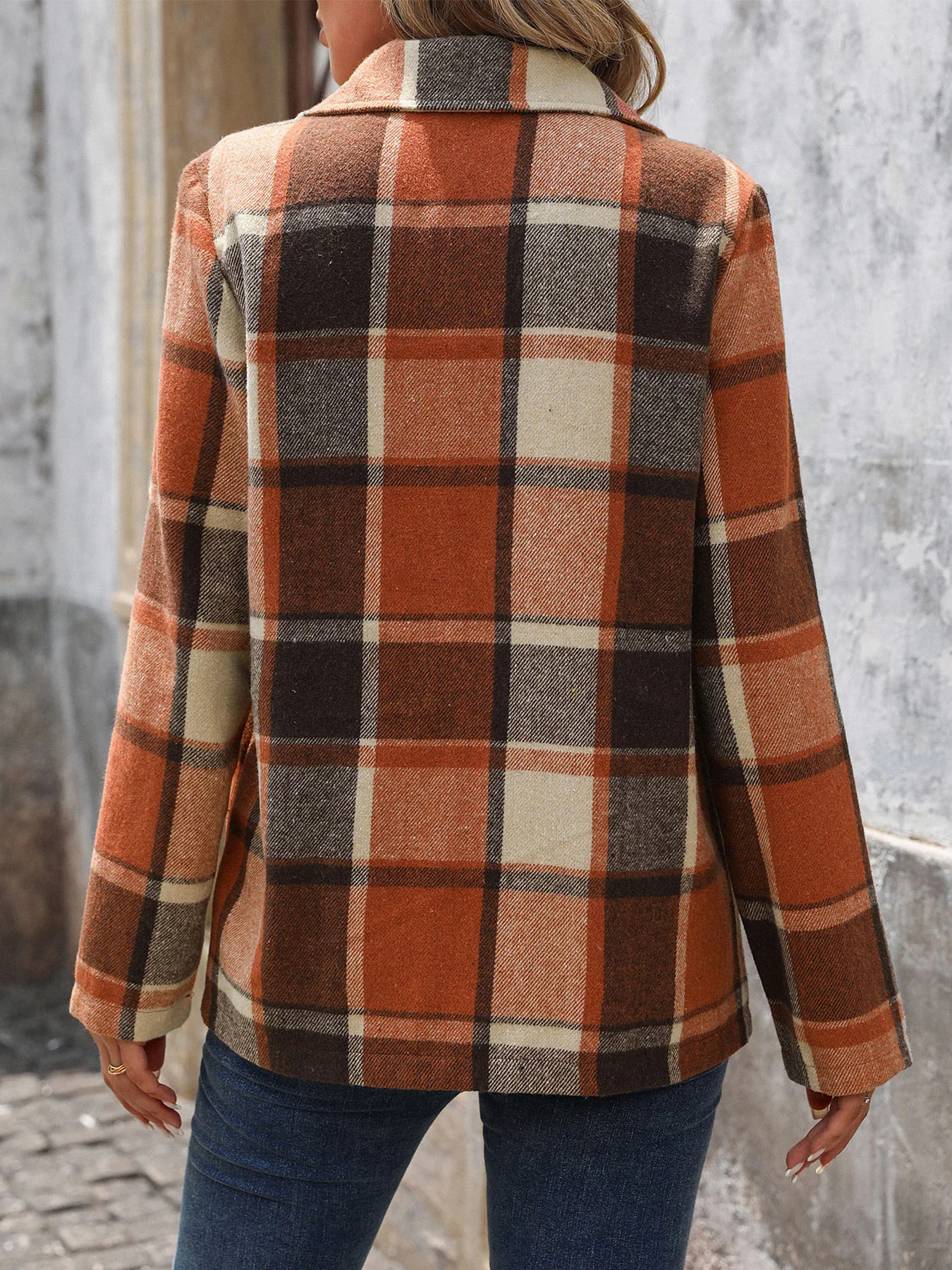 Orange Full Sleeve Plaid Coats - Image 2