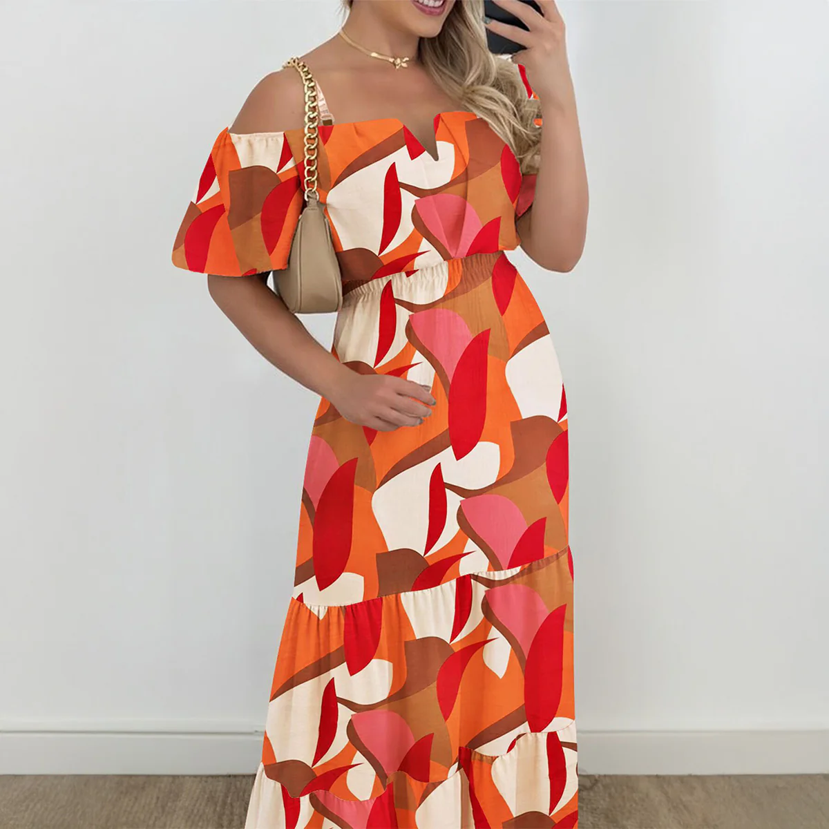Orange Off Shoulder Maxi Dress - Image 2