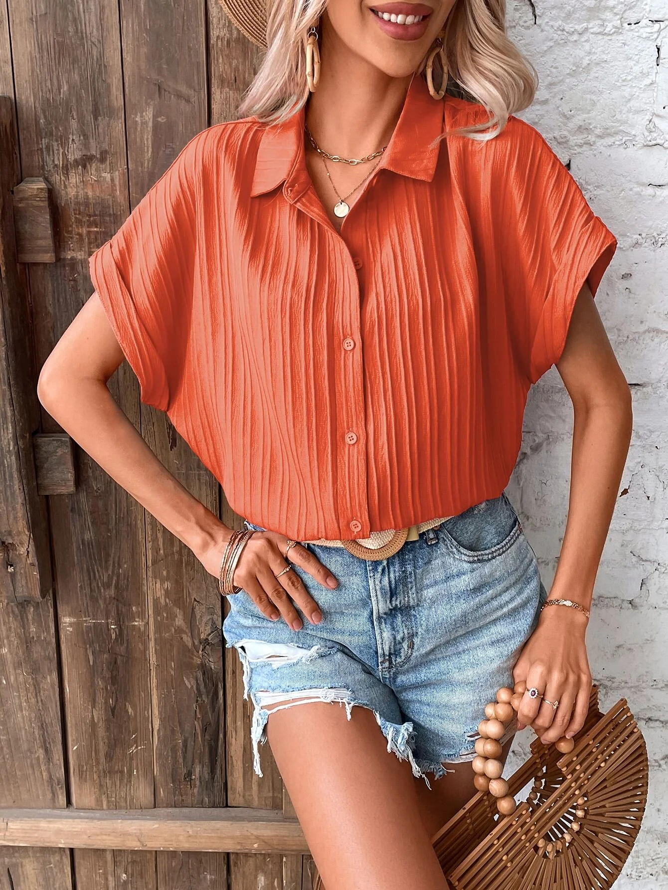 Orange Relaxed Half Sleeve Shirt - Image 2