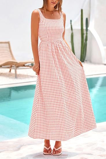 Orange Striped Square Neck Cinched Waist Dress - Image 3