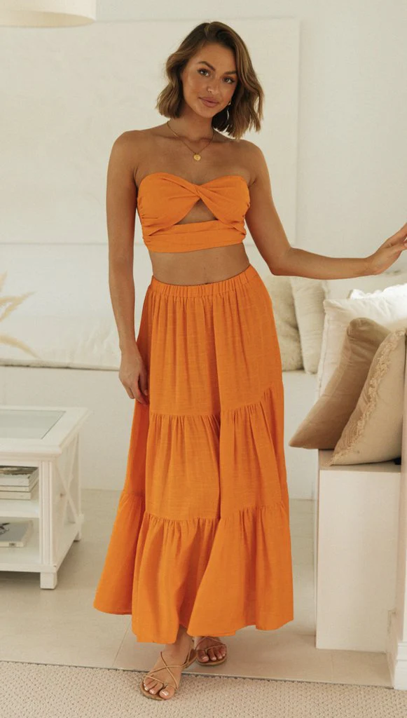 Orange Top And Skirt Co-Ord Set