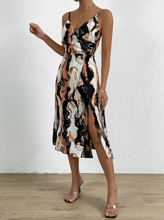 Orange Wrap Dress With High Slit - Image 2