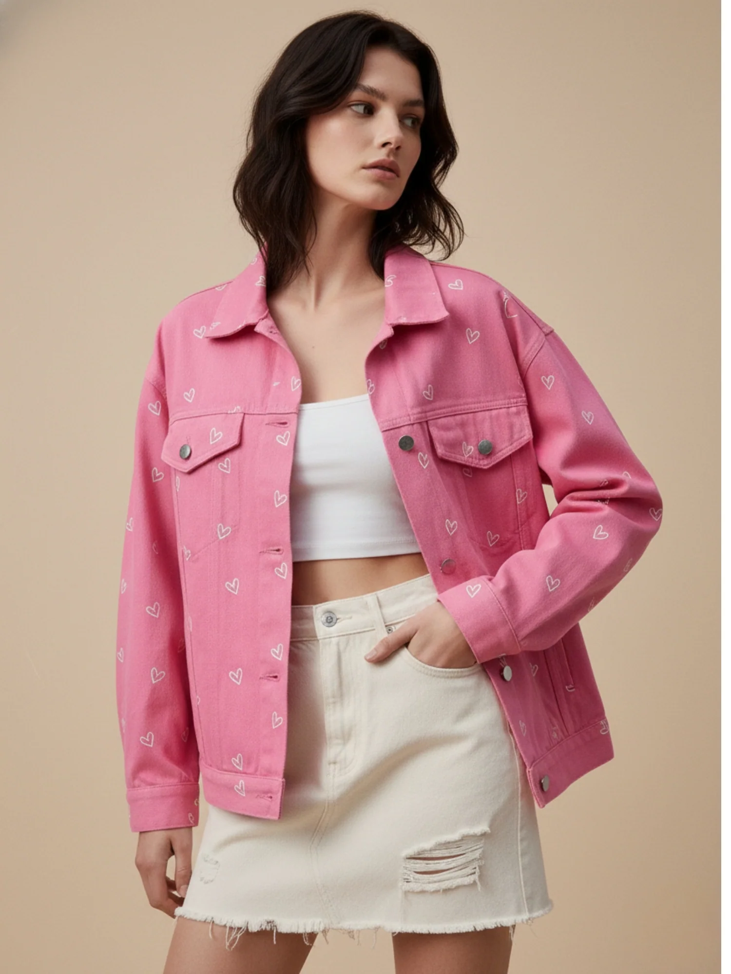 Pink All Over Heart Printed Jacket - Image 3