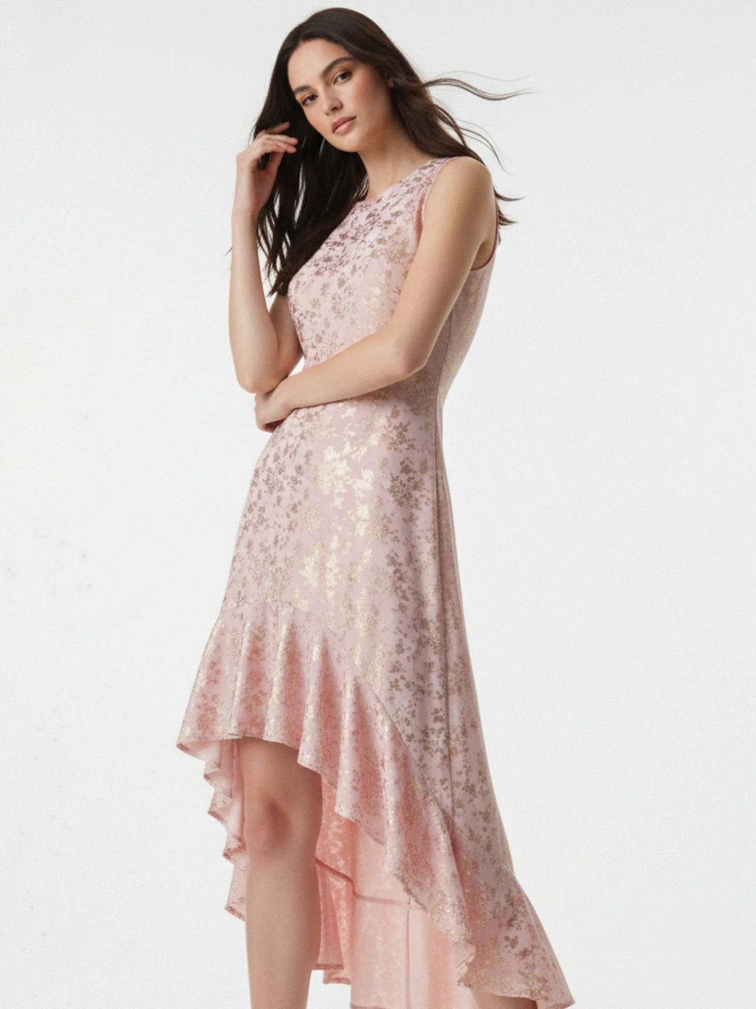 Pink Asymmetric flouncy layered bodycon dress - Image 2