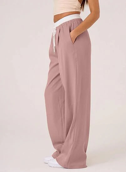 Pink Baggy Fit Contrast Waistband Sweatpants - Image 3