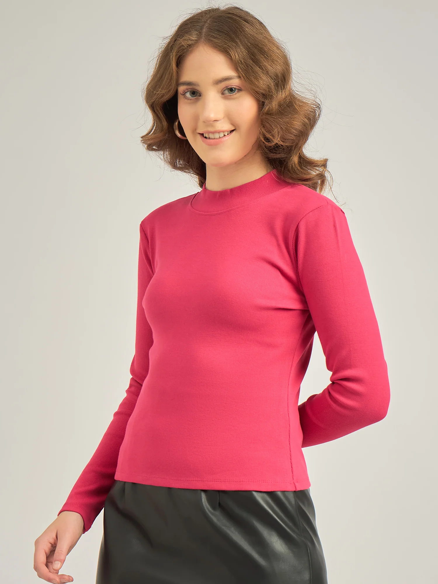 Pink Basic Solid Fitted Ribbed Top - Image 5