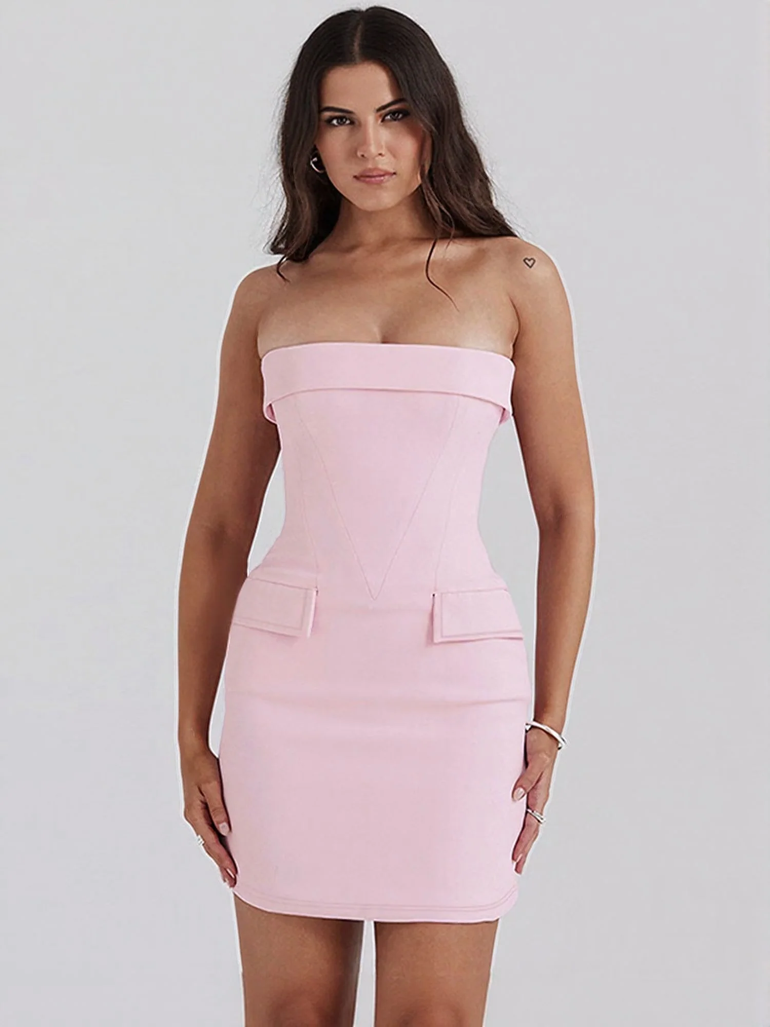 Pink Bodycon Mini Dress With 2 Pockets