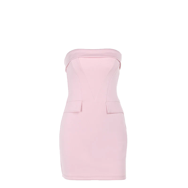 Pink Bodycon Mini Dress With 2 Pockets - Image 2