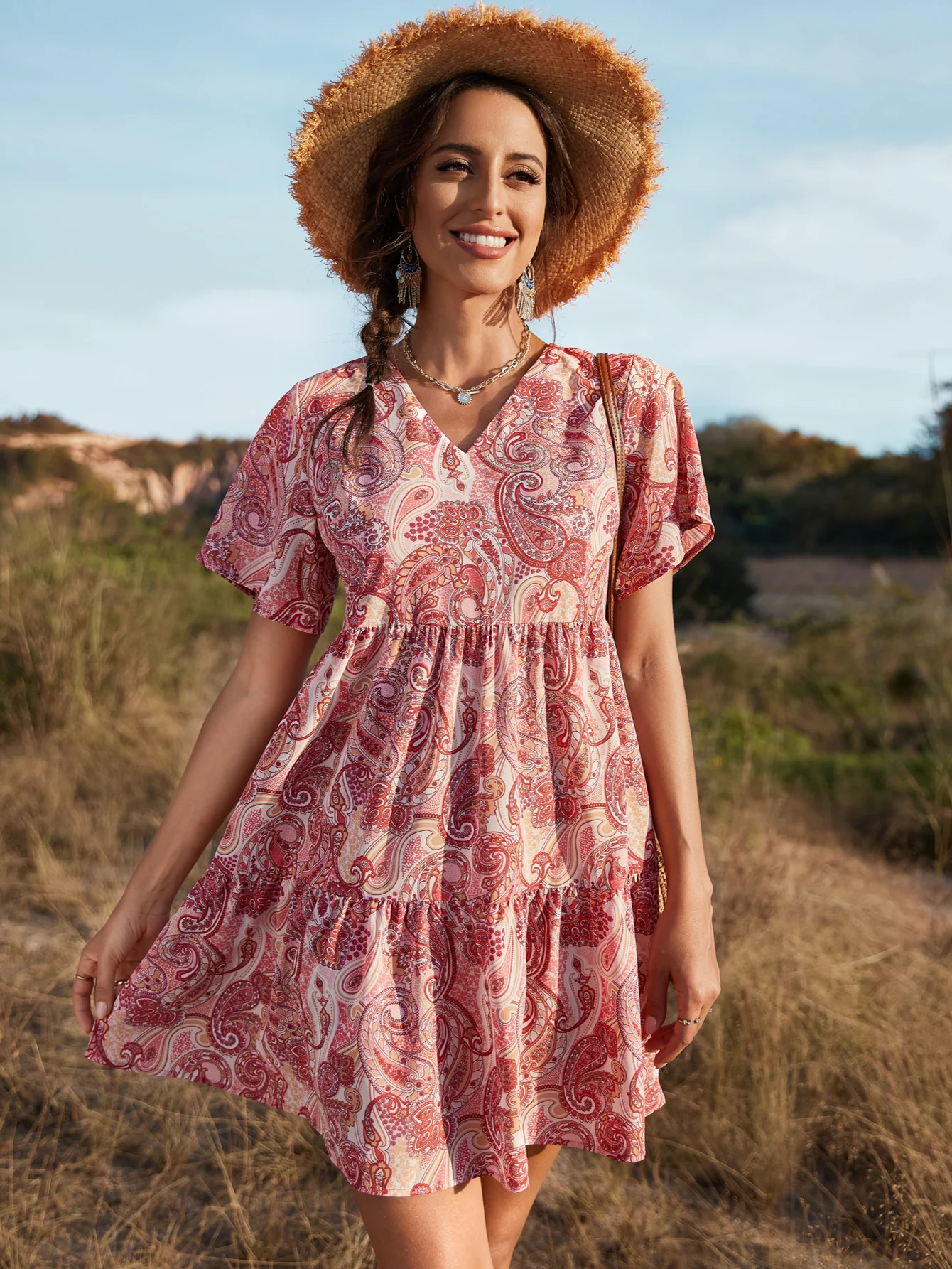 Pink Bohemian Mini Dress - Image 4