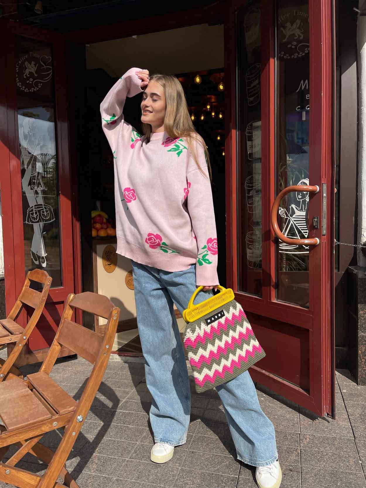 Pink Bold Floral Printed Sweater - Image 3