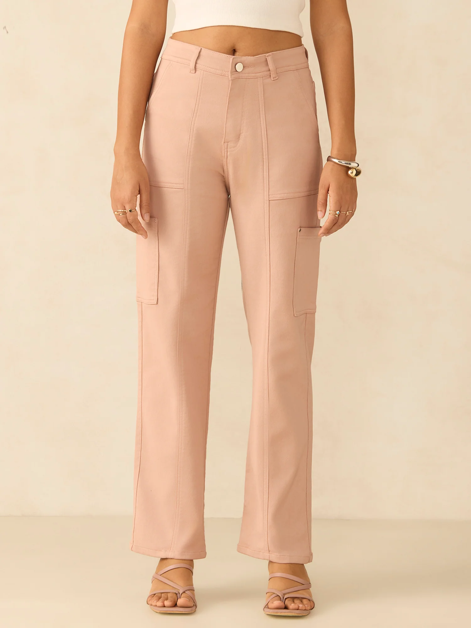 Pink Cargo Style Straight Fit Jeans - Image 2