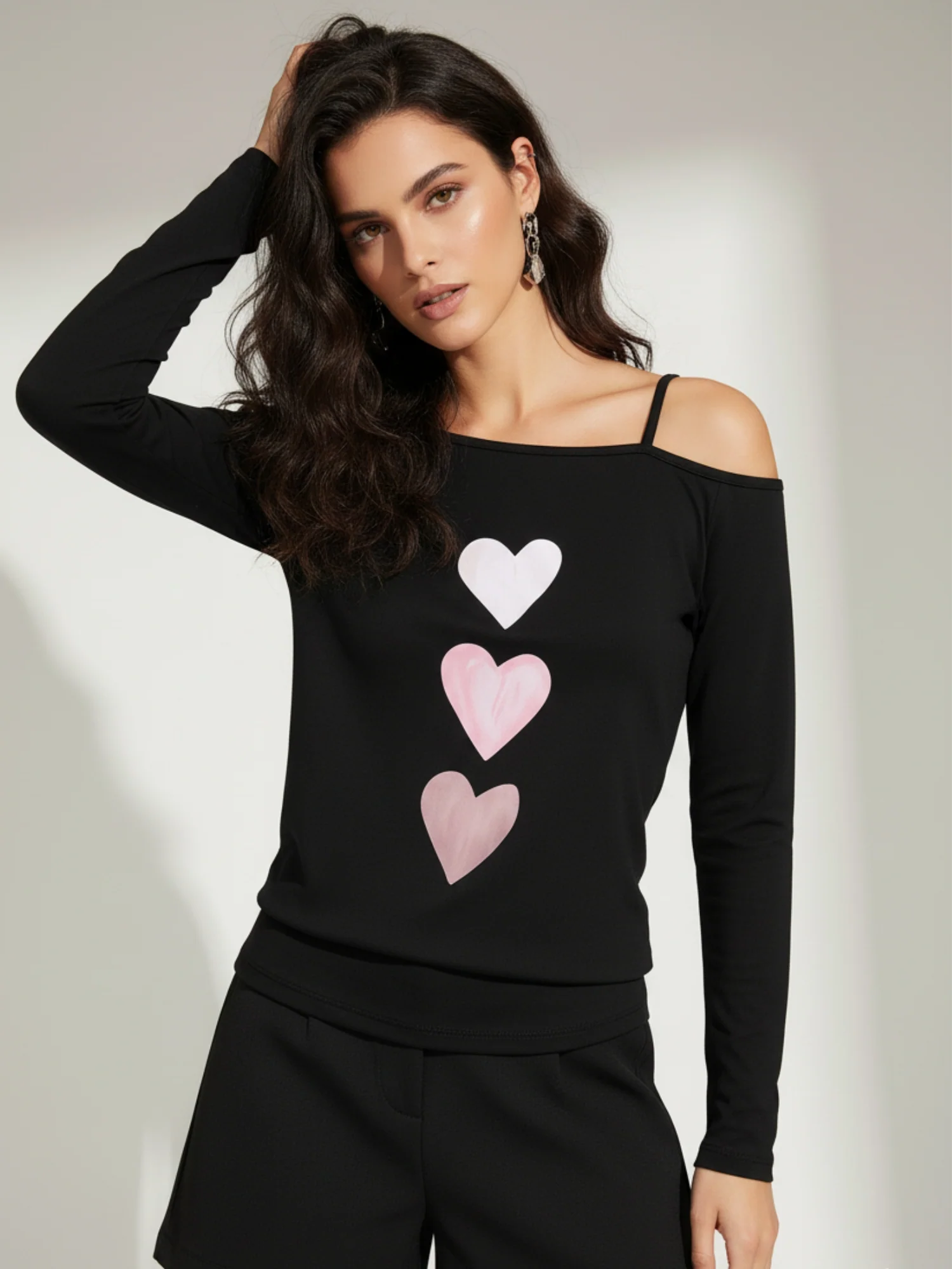 Pink Cold Shoulder Graphic Printed T-Shirt