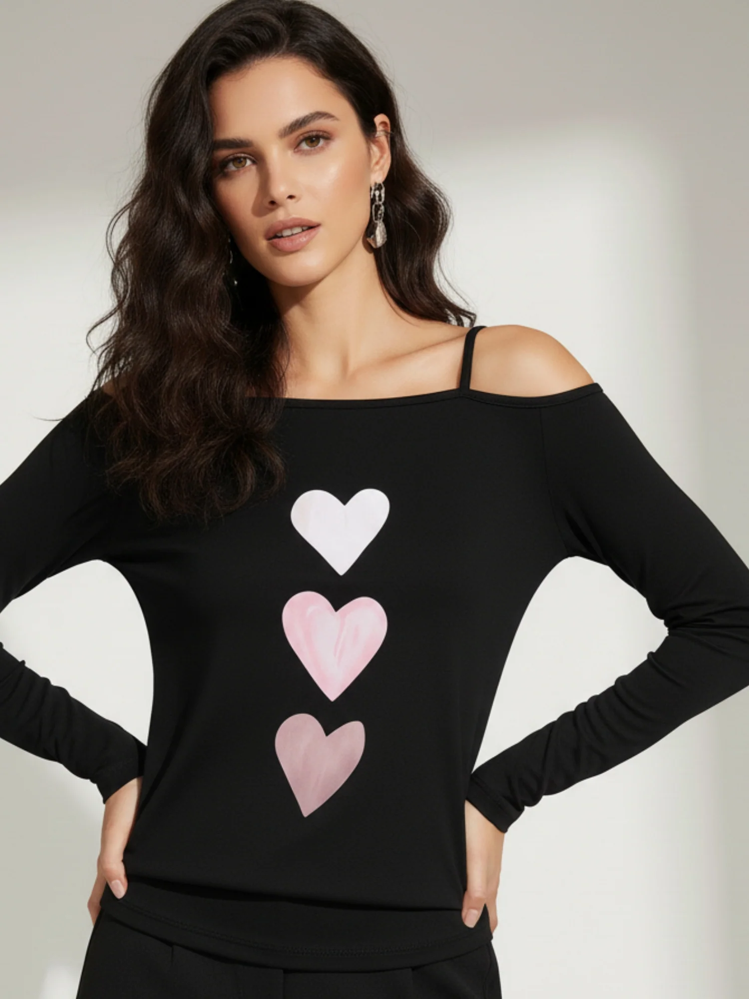 Pink Cold Shoulder Graphic Printed T-Shirt - Image 3