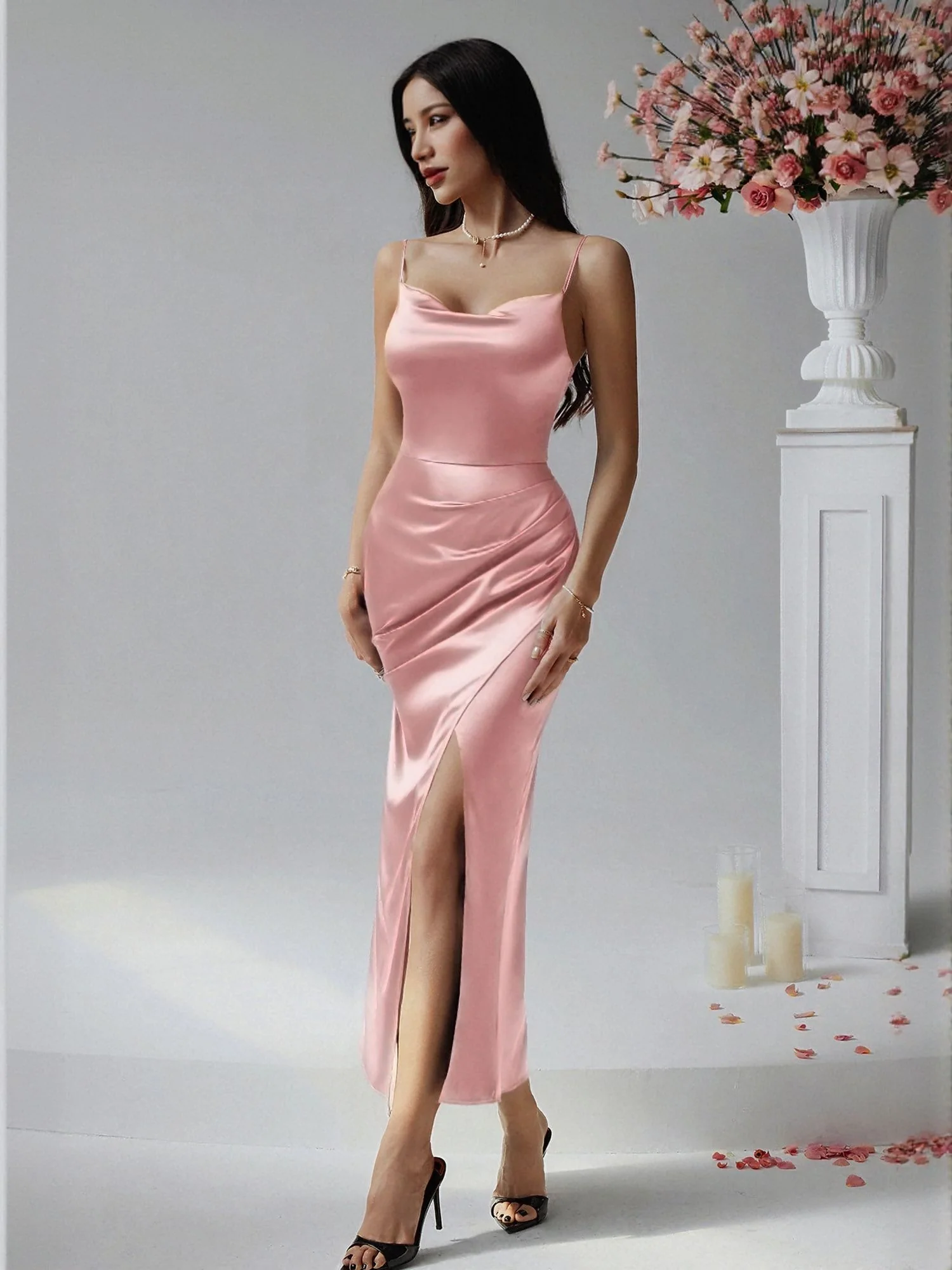 Pink Cowl Neck Maxi Dress - Image 2