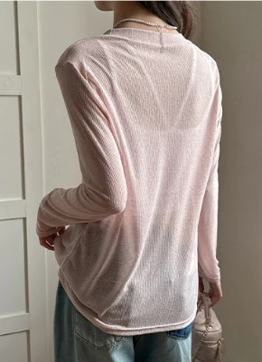 Pink Crew Neck Full Sleeve Fine Knit Top - Image 2