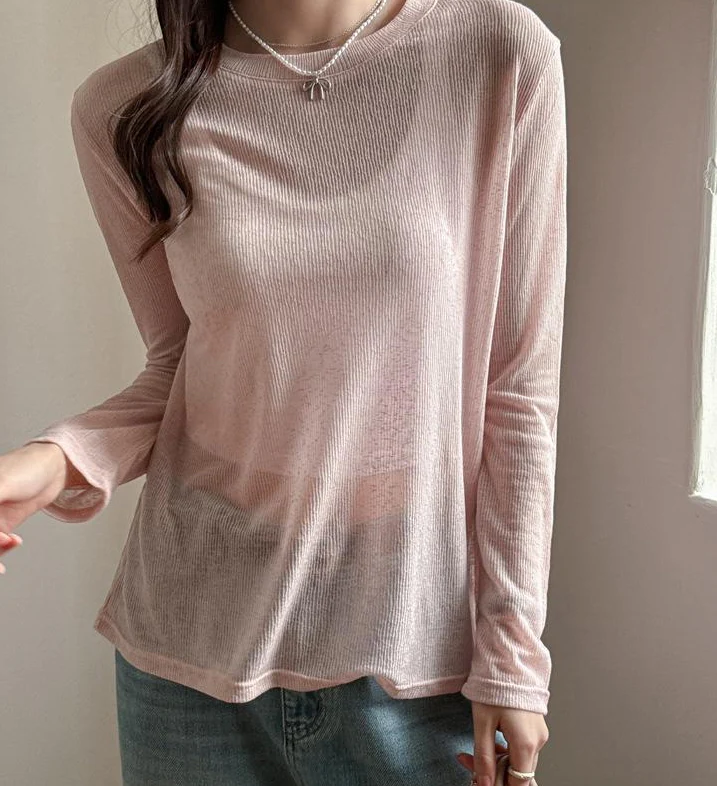 Pink Crew Neck Full Sleeve Fine Knit Top - Image 3