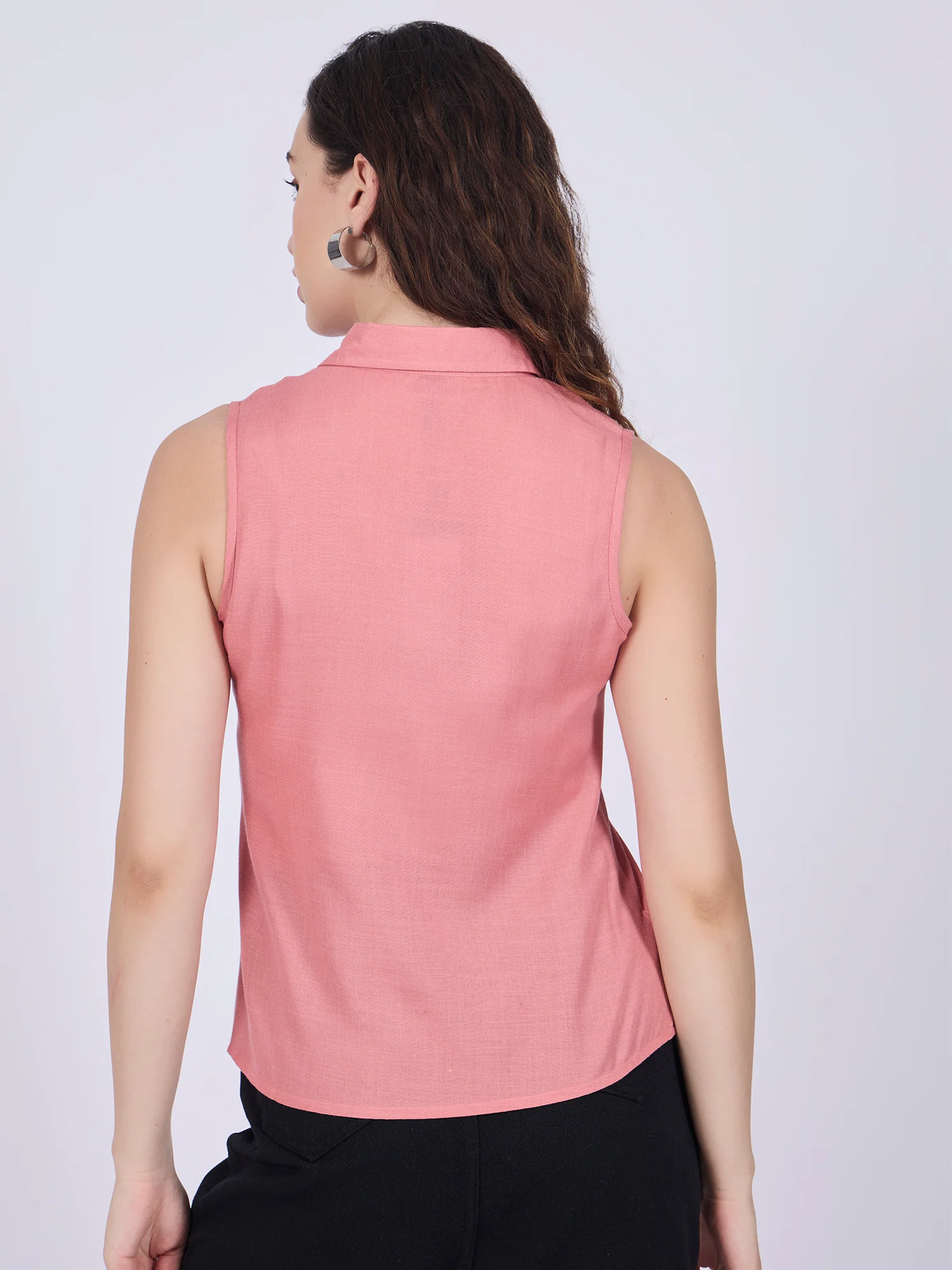 Pink Cropped Sleeveless Shirt - Image 2