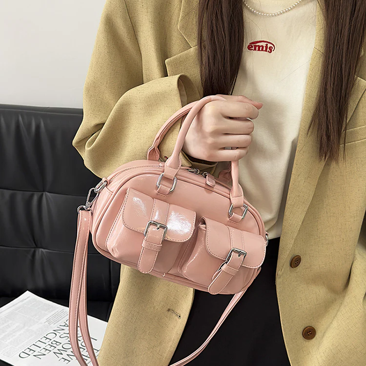 Pink Double Pocket Crossbody Bag - Image 3