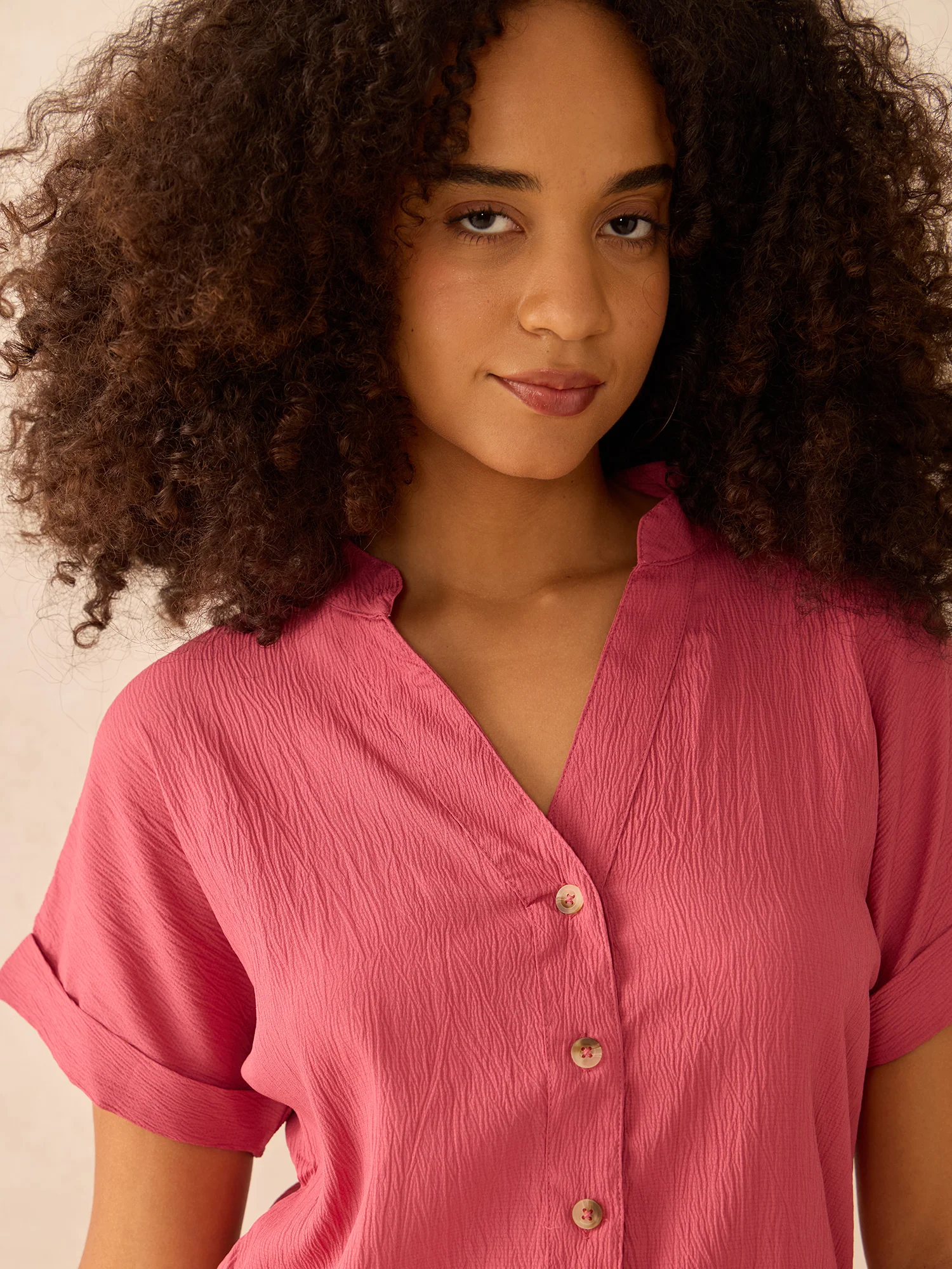 Pink Relaxed Fit Button Down Shirt - Image 3