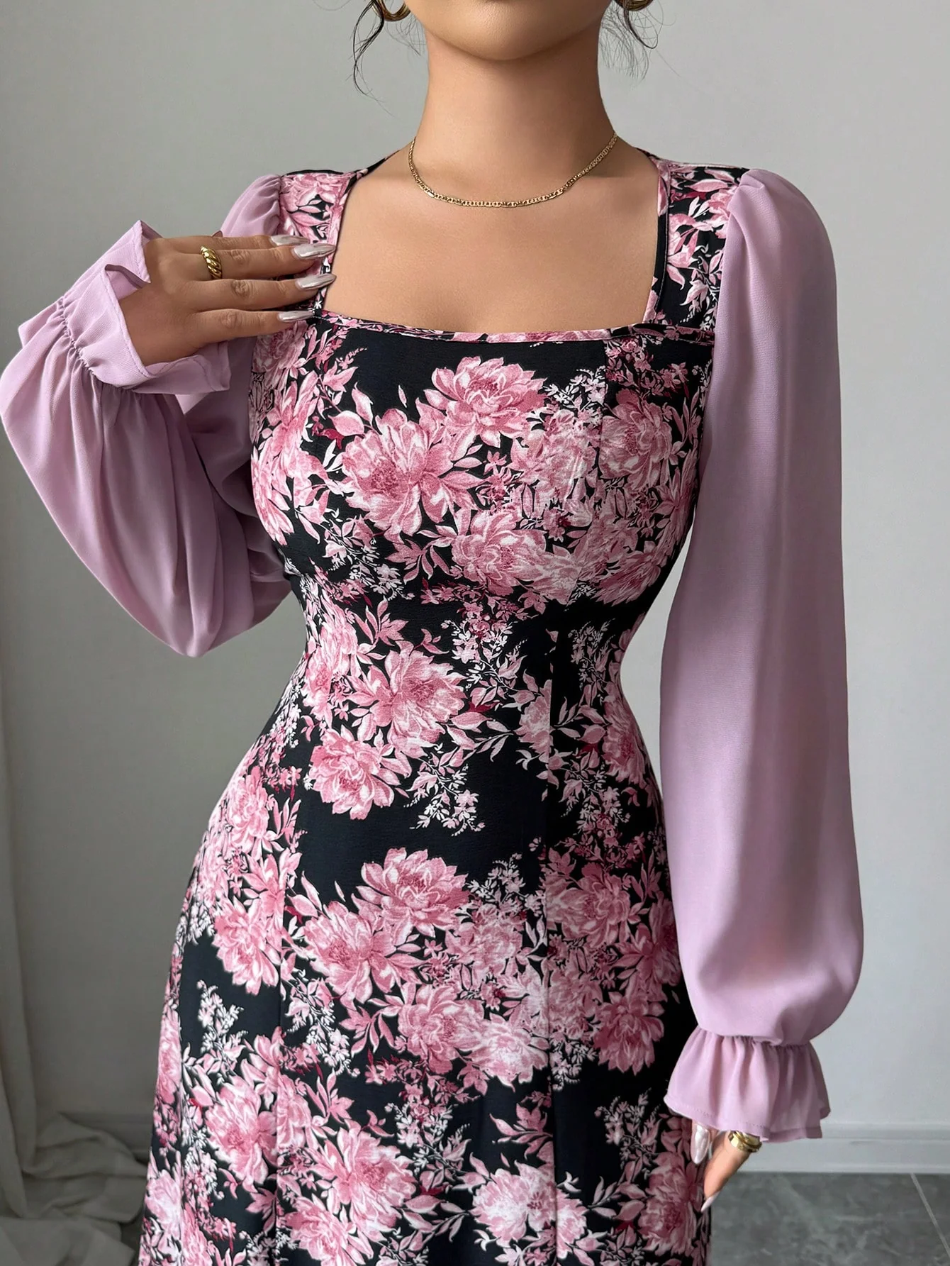 Pink Floral Print Maxi Dress - Image 5
