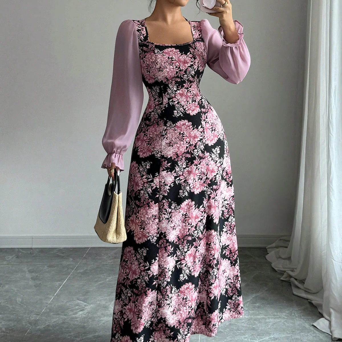 Pink Floral Print Maxi Dress - Image 6