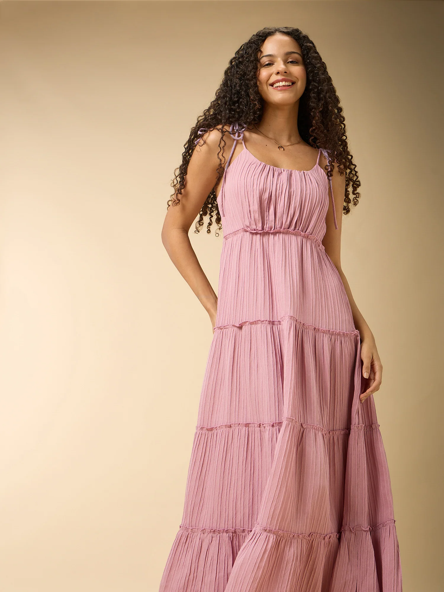 Pink Four Tired Flared Dress