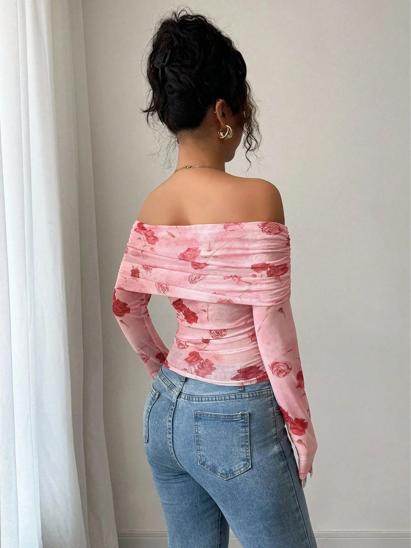 Pink Full Sleeve Asymmetrical Hem Printed Top - Image 2