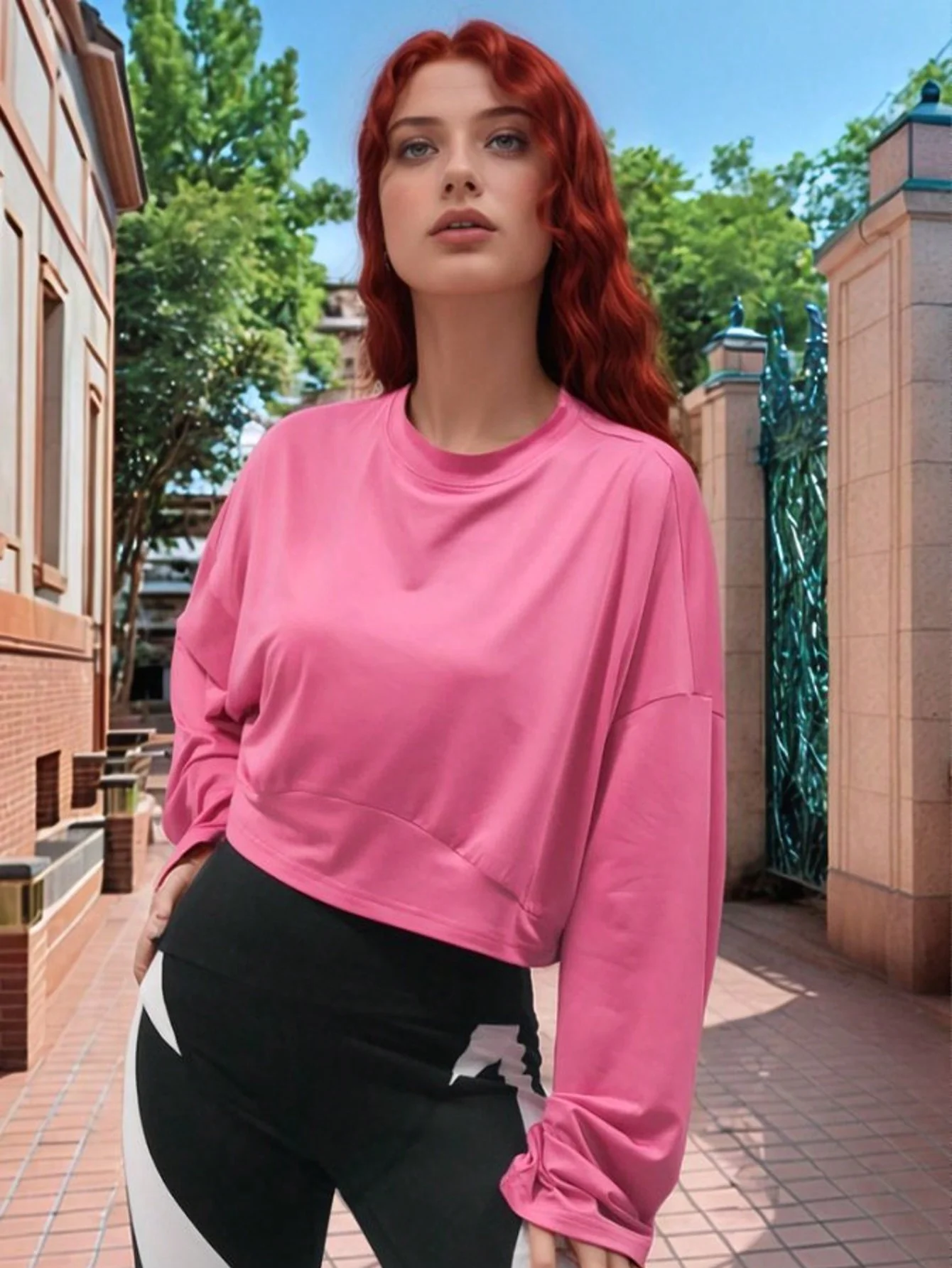 Pink Full Sleeve Boxy Sweatshirt