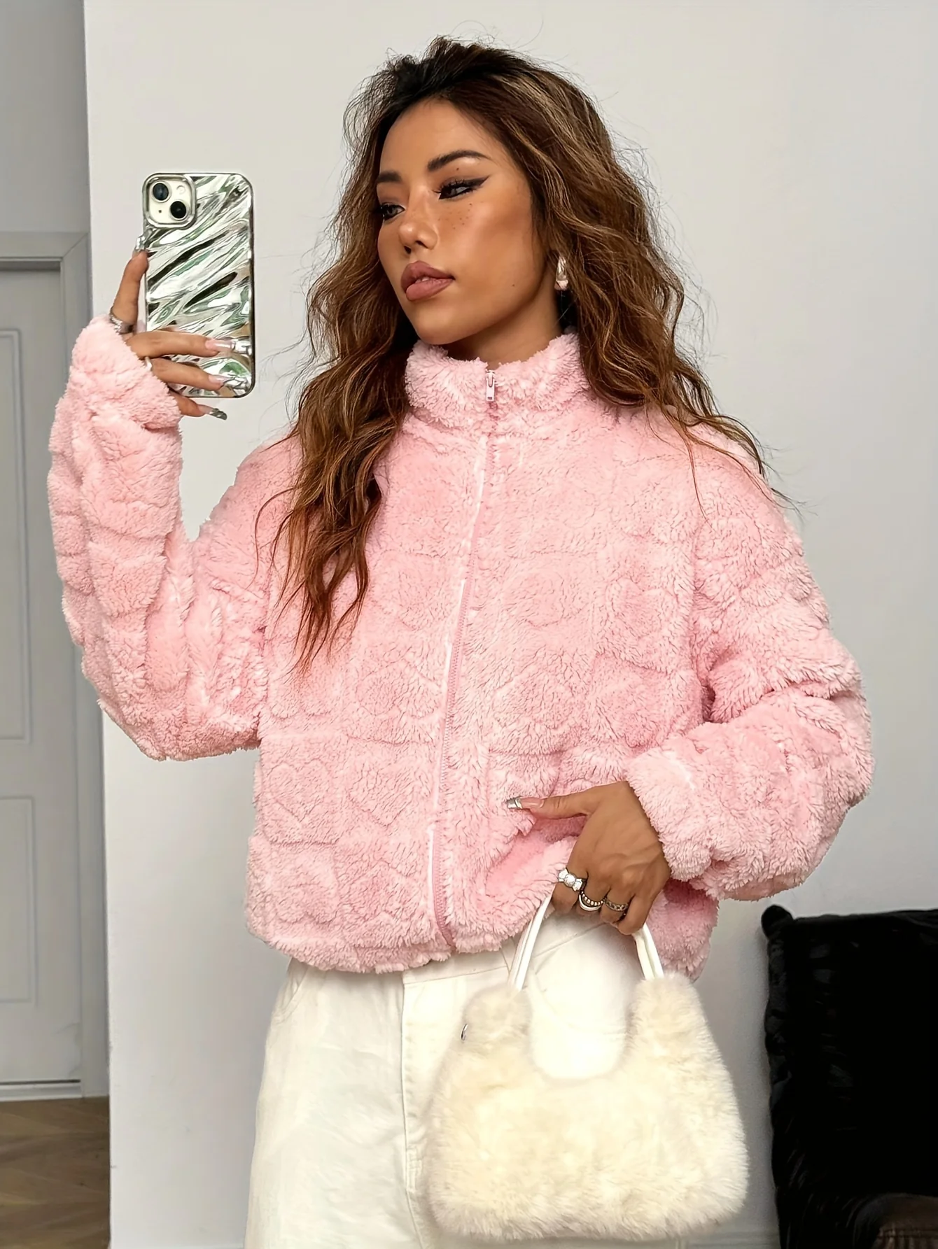 Pink Full Sleeve Fur Jacket - Image 5