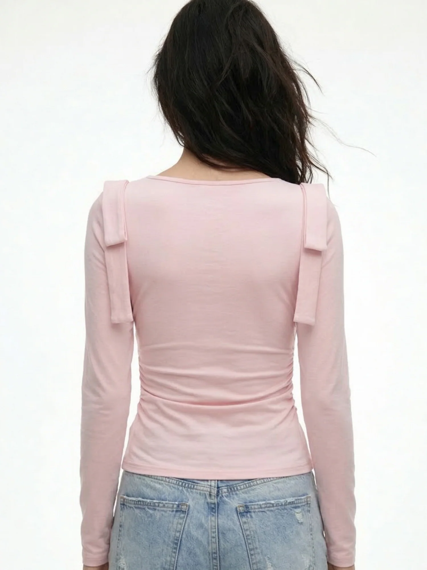Pink Full Sleeve Shoulder Tie-Up Top - Image 2