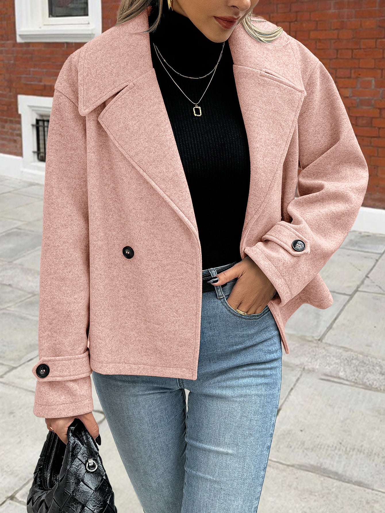 Pink Full Sleeve Stylized Collar Coat - Image 5