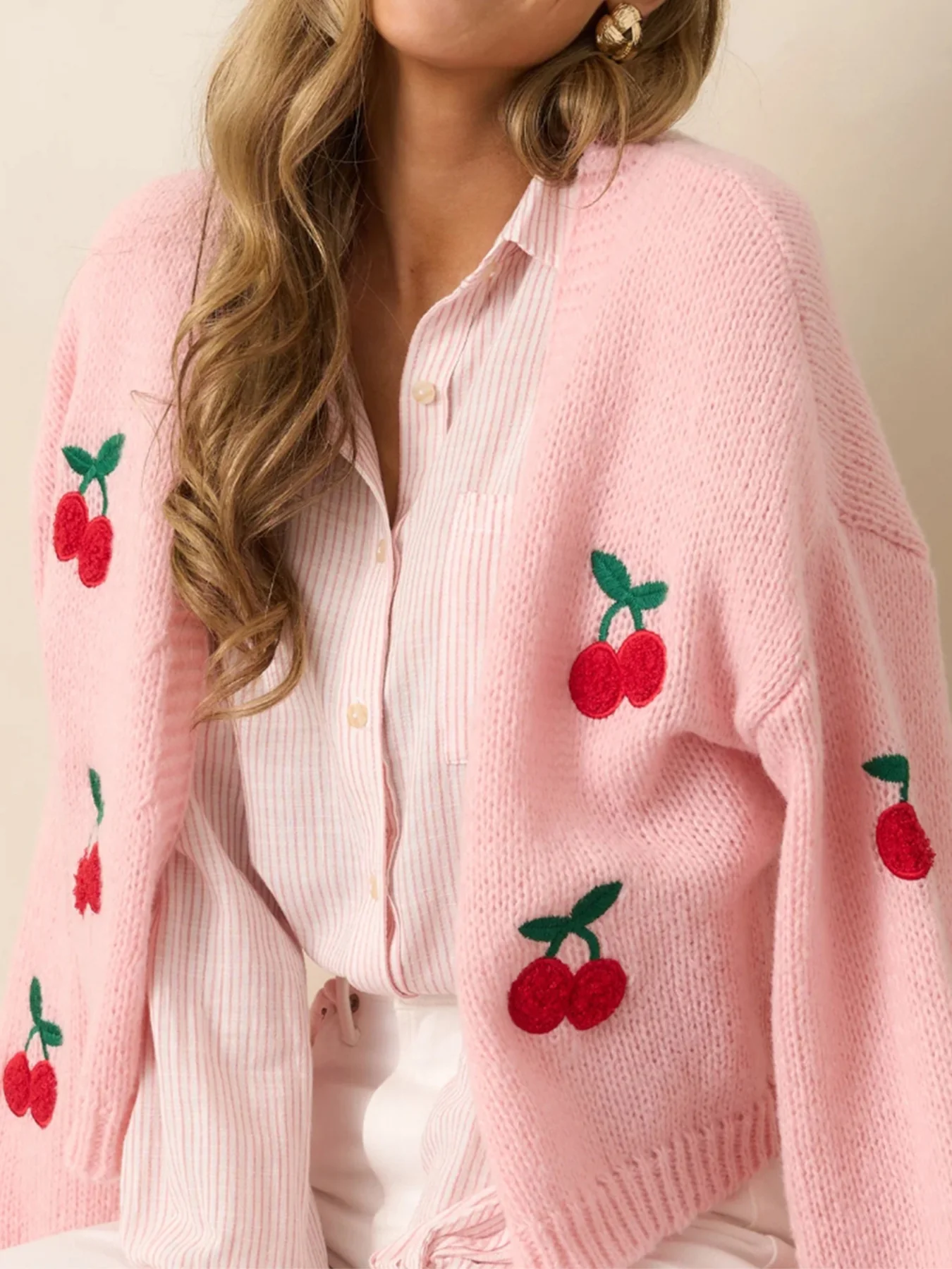 Pink Full Sleeves Embroidered Cardigan - Image 3