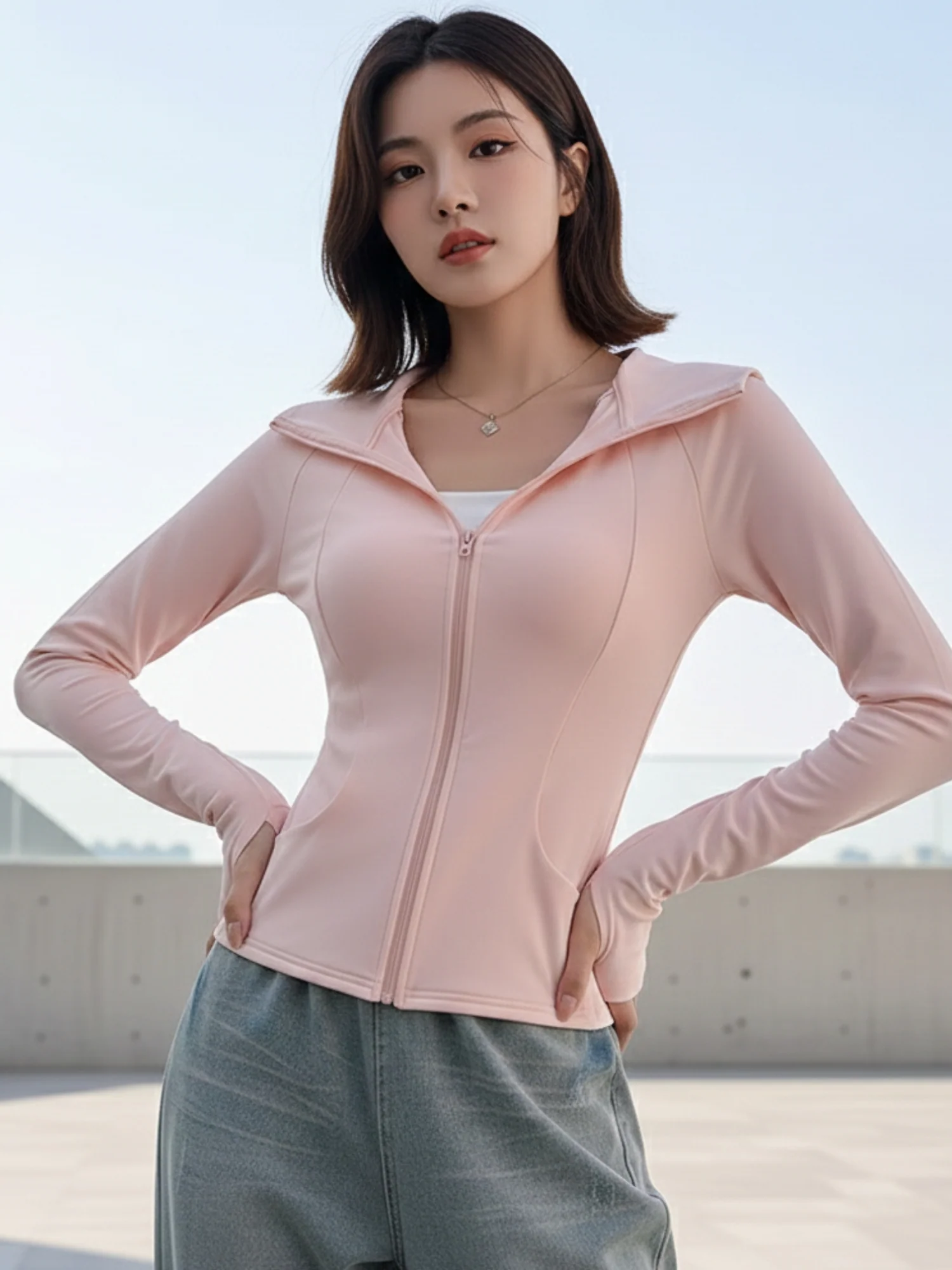 Pink Full Sleeves Front Zip Hooded Jacket - Image 2