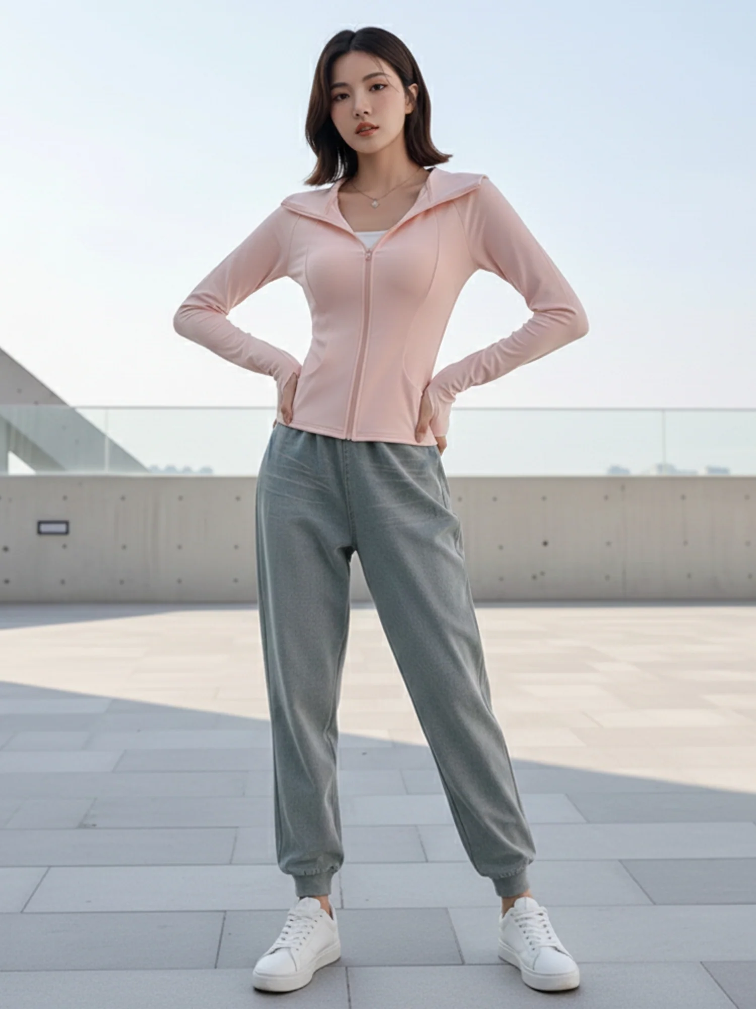 Pink Full Sleeves Front Zip Hooded Jacket - Image 3