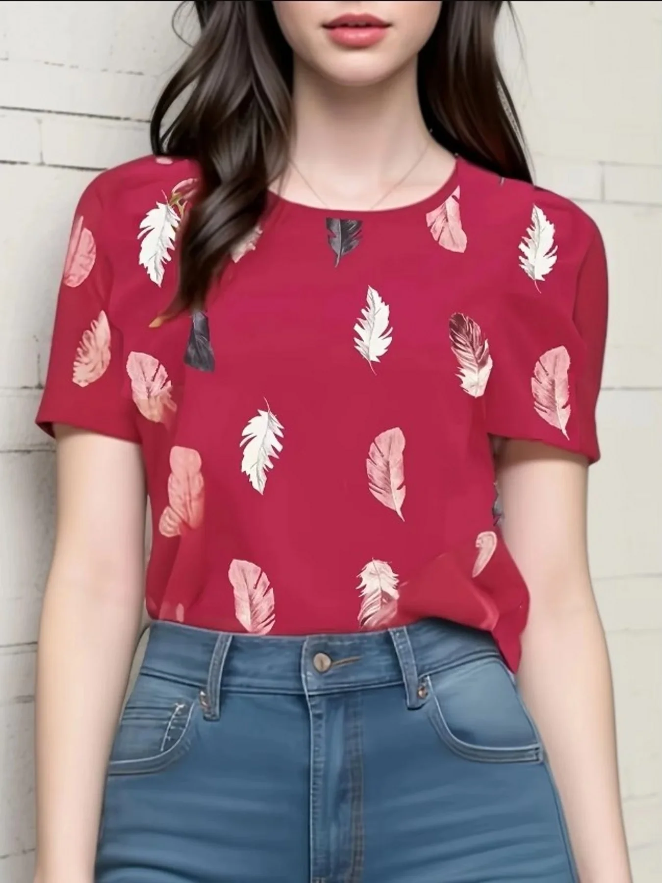 Pink Half Puff Sleeves Printed Top - Image 4