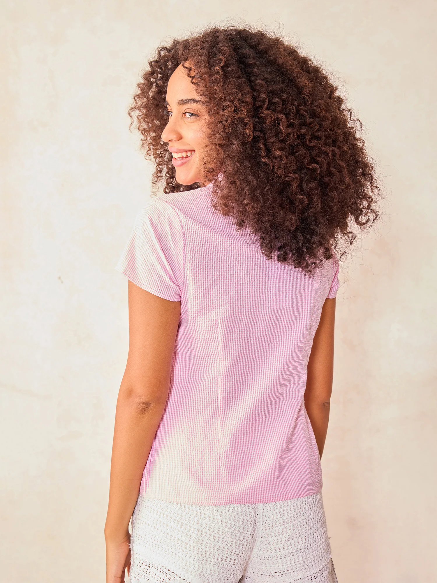 Pink Half Sleeve Fitted Check Shirt - Image 2