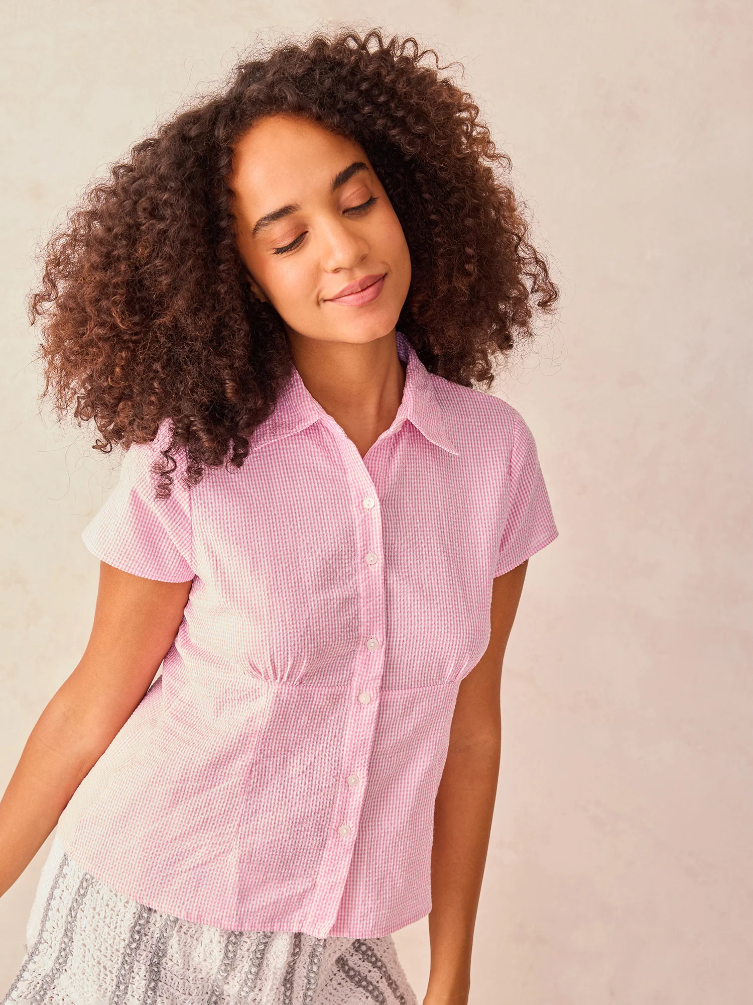 Pink Half Sleeve Fitted Check Shirt - Image 3