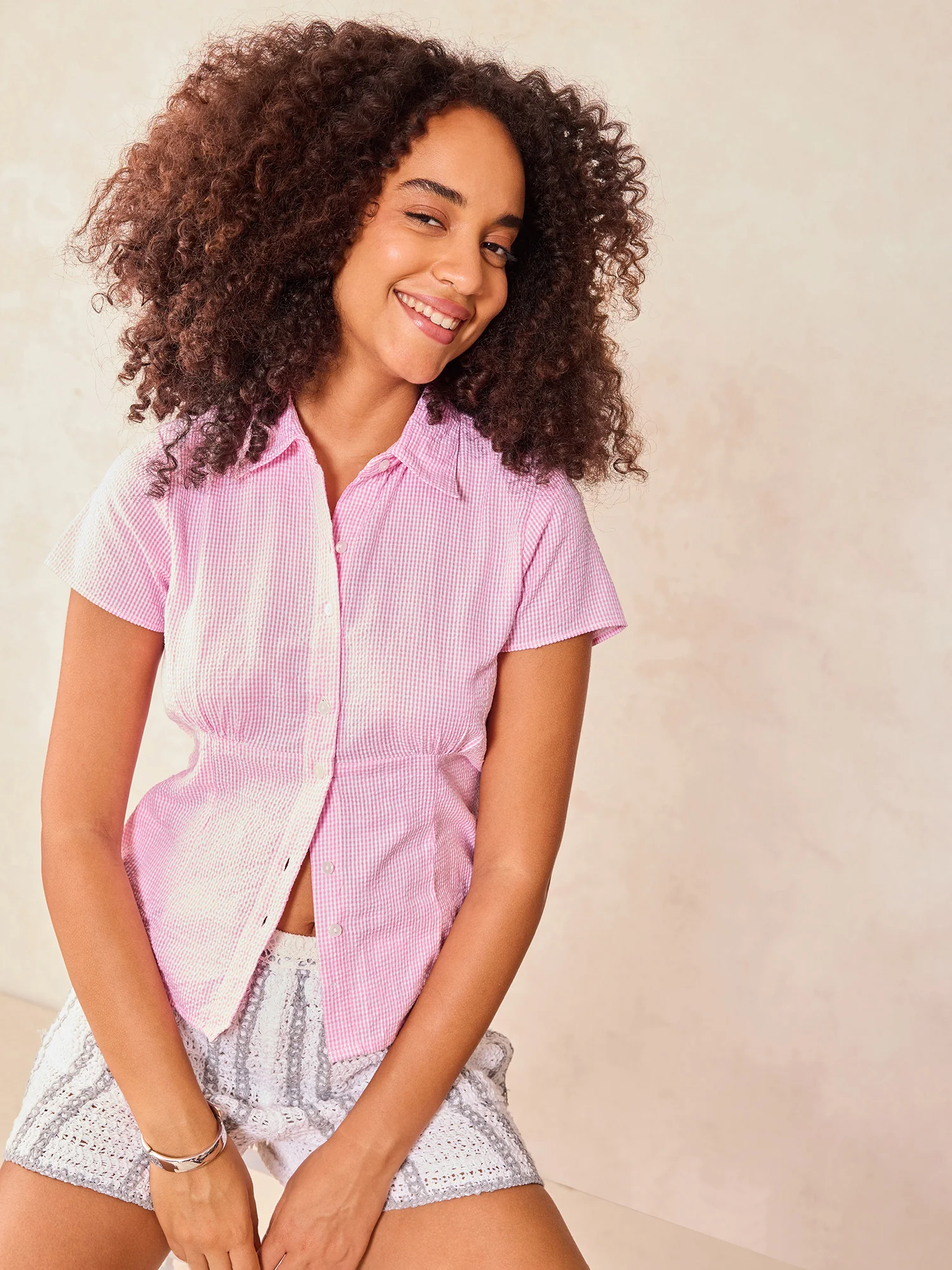 Pink Half Sleeve Fitted Check Shirt - Image 5