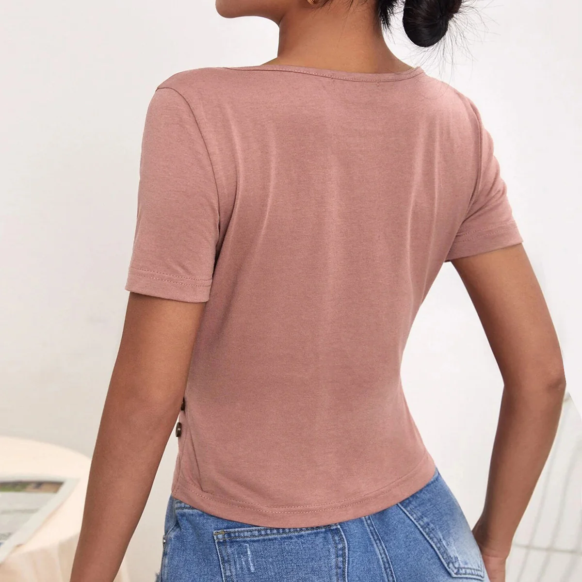 Pink Half Sleeved Cut-Out Top - Image 2