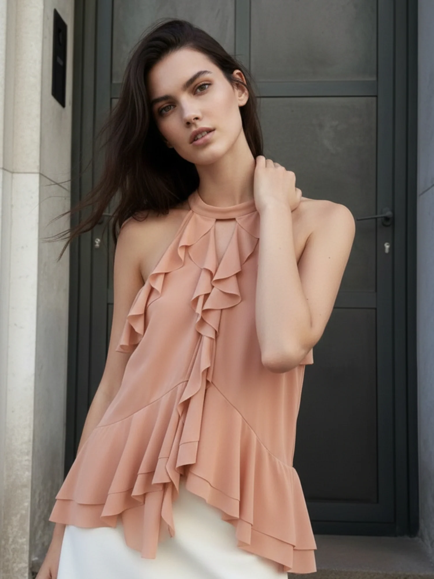 Pink Halter Neck Ruffled Top - Image 2