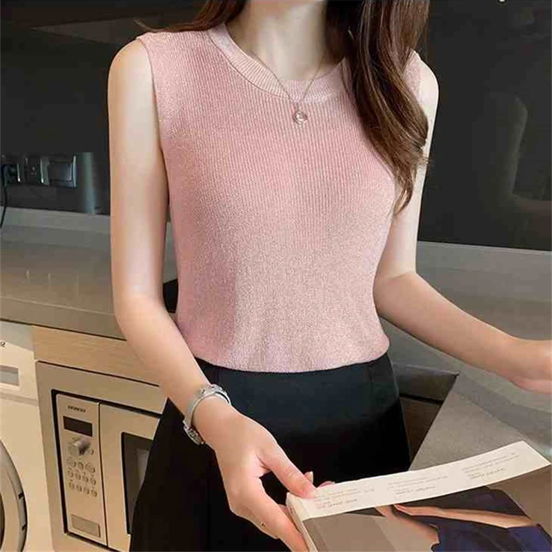 Pink High Neck Basic Solid Tank