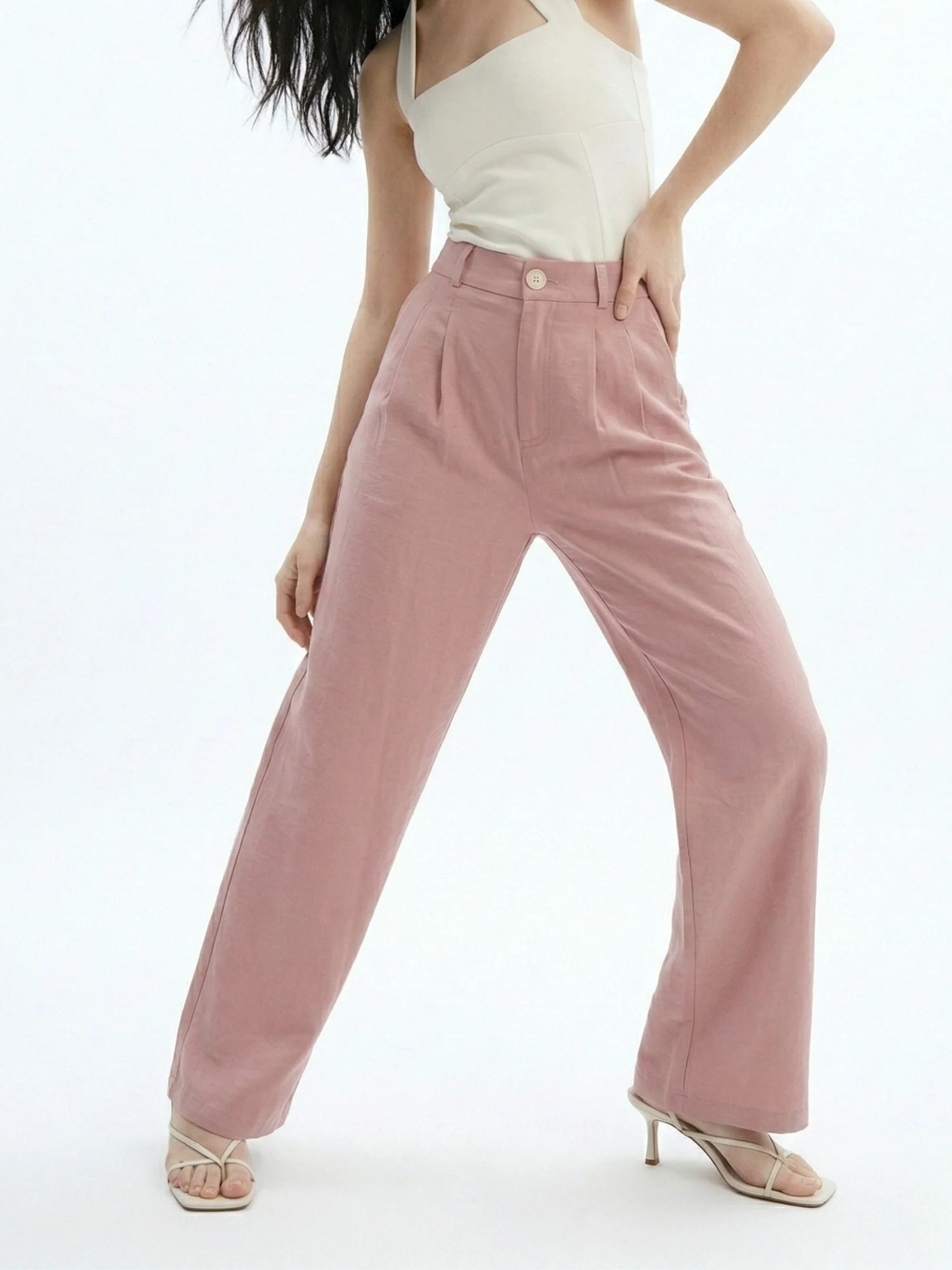 Pink High Waist Pleated Pant - Image 5