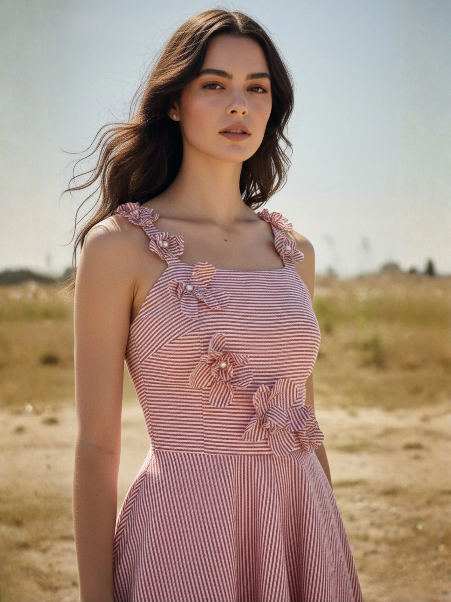 Pink Midi Yarndyed Dress With Cutout Floral Applique Detail - Image 2