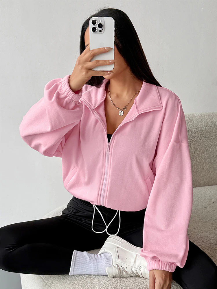 Pink Mock Neck Front Zip Jacket - Image 5